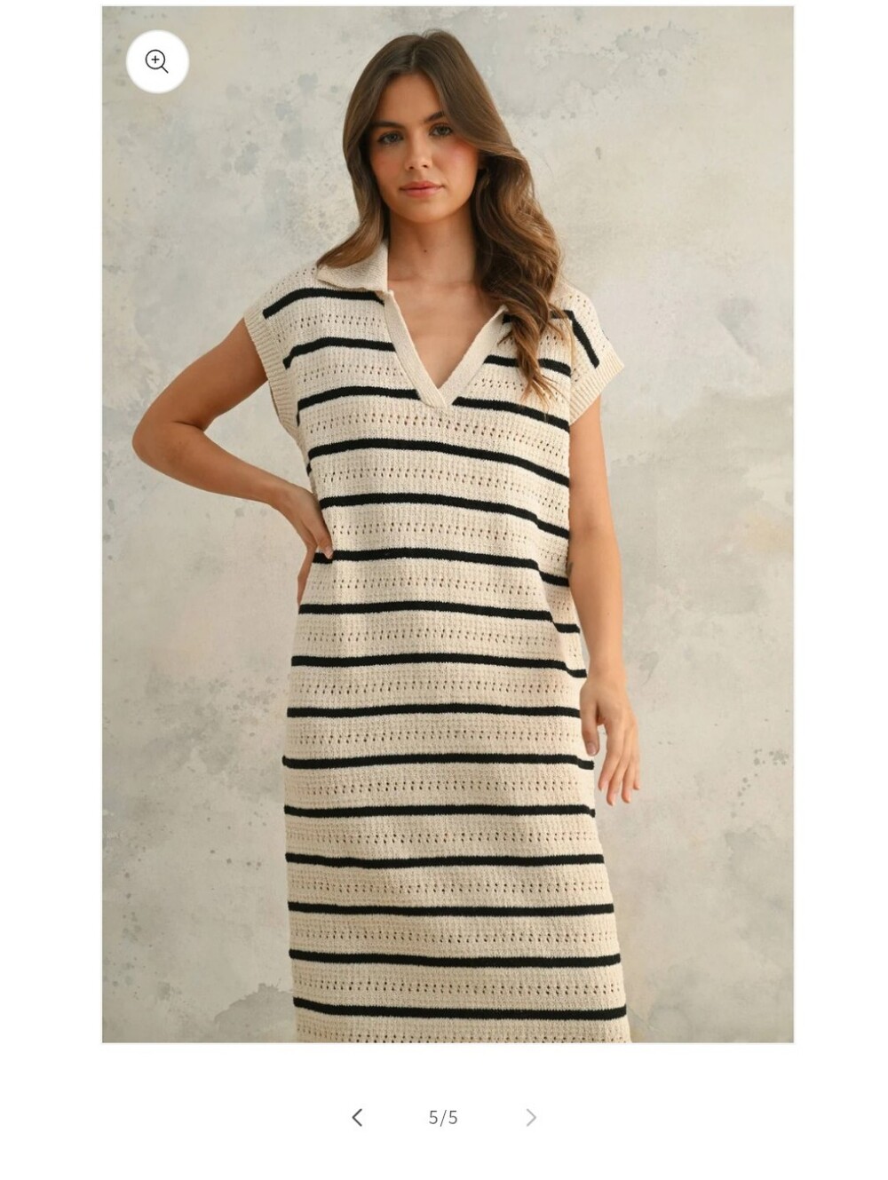 NWT Miou Muse Striped Crochet Collared Midi Dress - Cream & Black - Picture 1 of 4